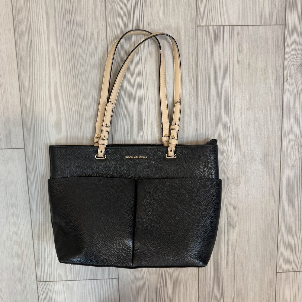 Michael Kors Bedford Tote Handbag Black Pebble Leather Shoulder Purse w/ Pockets - Picture 1 of 16